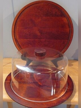 2 vintage Baribocraft  Round Charcuterie Cheese Wood Trays Covered Cake Tray